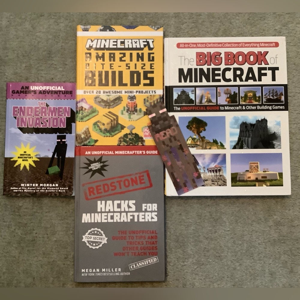 MINECRAFT 4 Books and an iridescent bookmark. Must have for MINECRAFT Fans